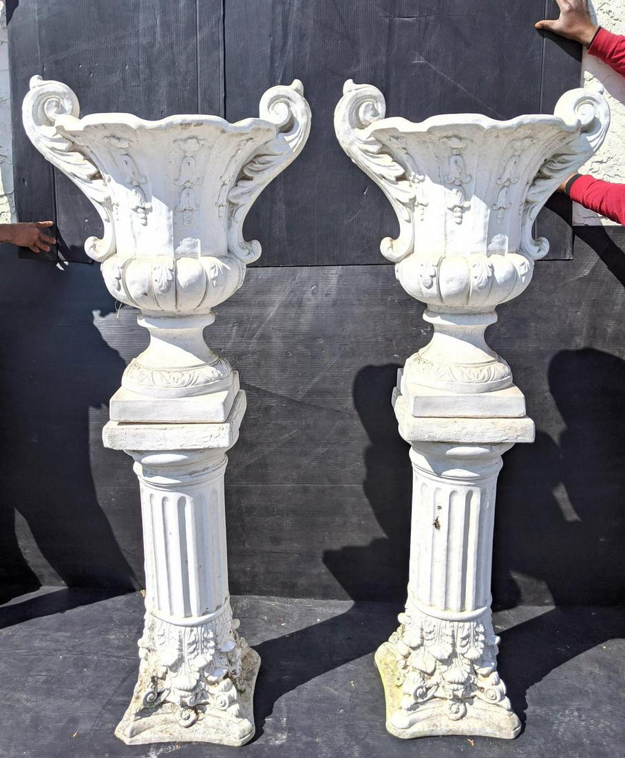 Pr Two Part Urn on Pedestal Cast Concrete Garden Items. (1 of 7)