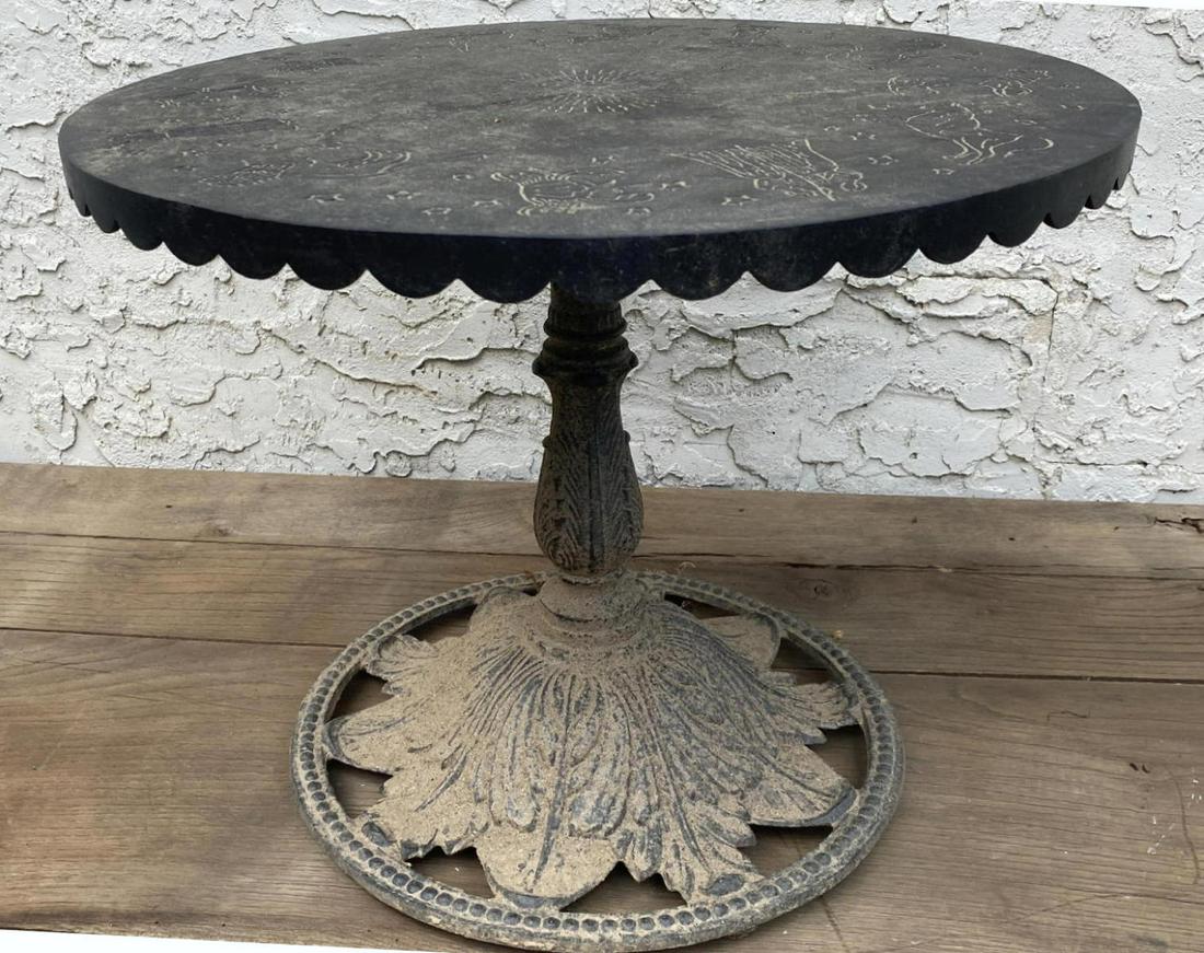 Round Metal Zodiac Side Table. Scalloped skirt. Foliate (1 of 8)