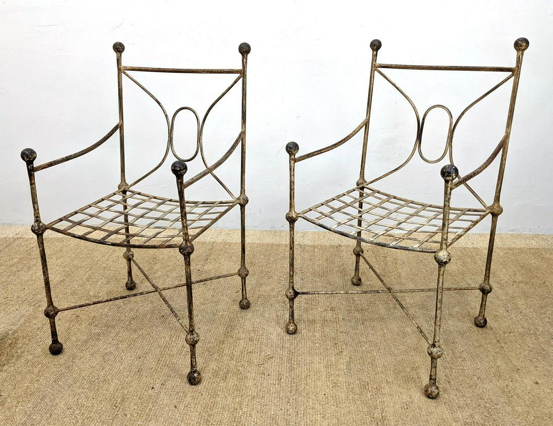 Pr Iron Outdoor Arm Lounge Chairs. Decorative backs. Kn (1 of 12)