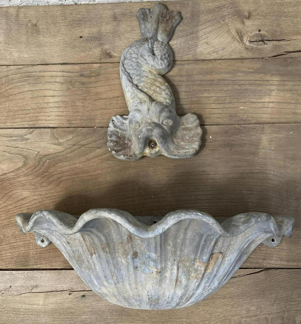 Lead Dolphin and Shell Wall Font.  Garden wall Fountain (1 of 9)