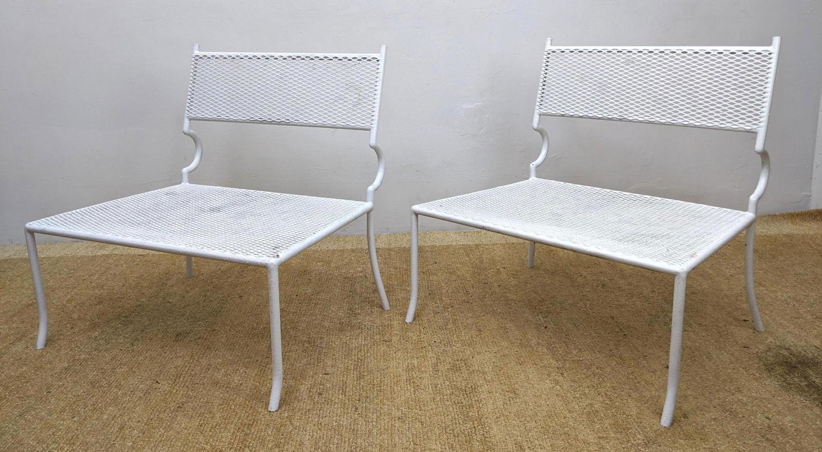Pr White Mesh Metal frame Outdoor Garden Chairs. Diamon (1 of 10)