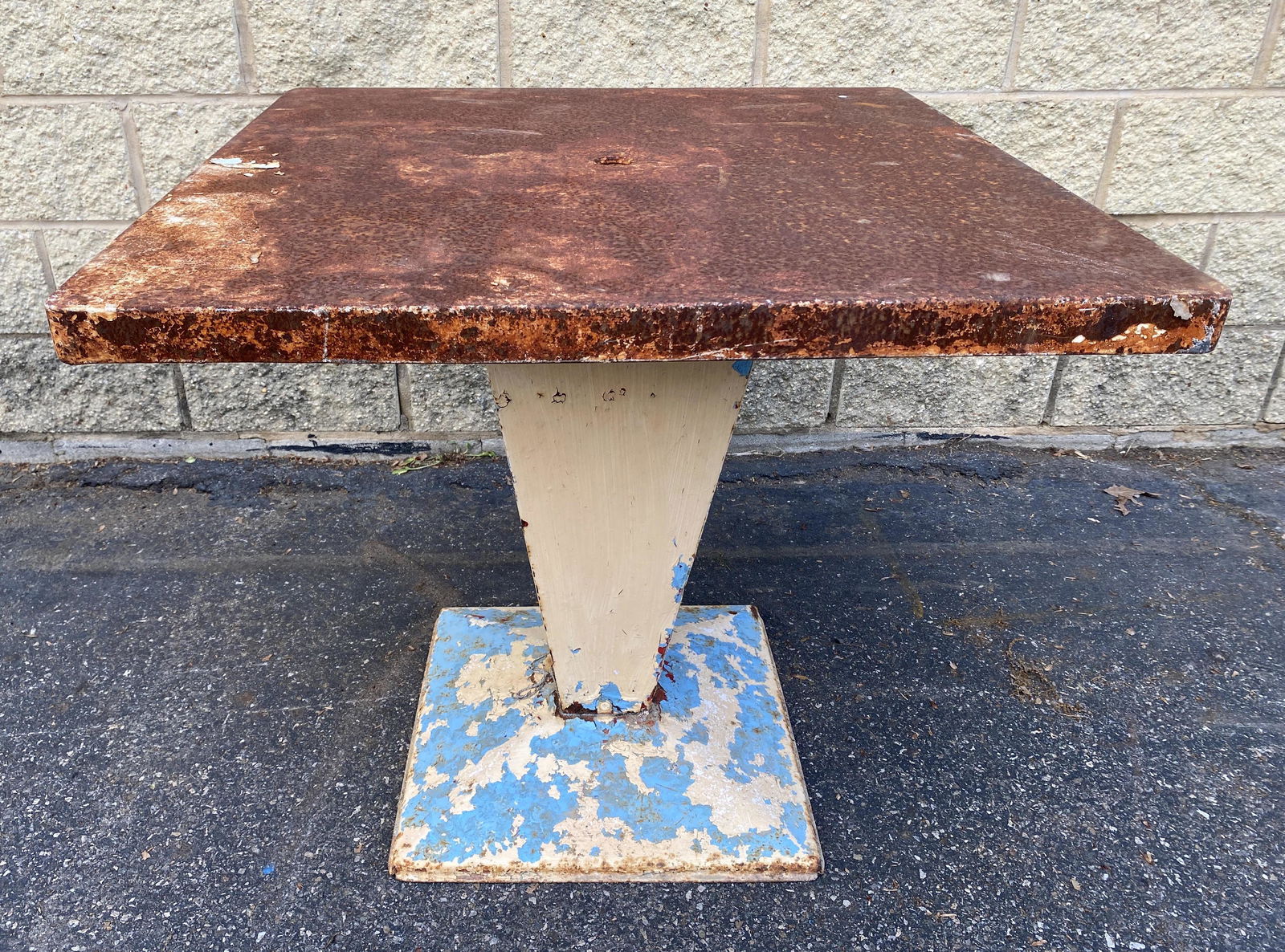 Modernist Style Garden Table. Angled pedestal base. (1 of 10)