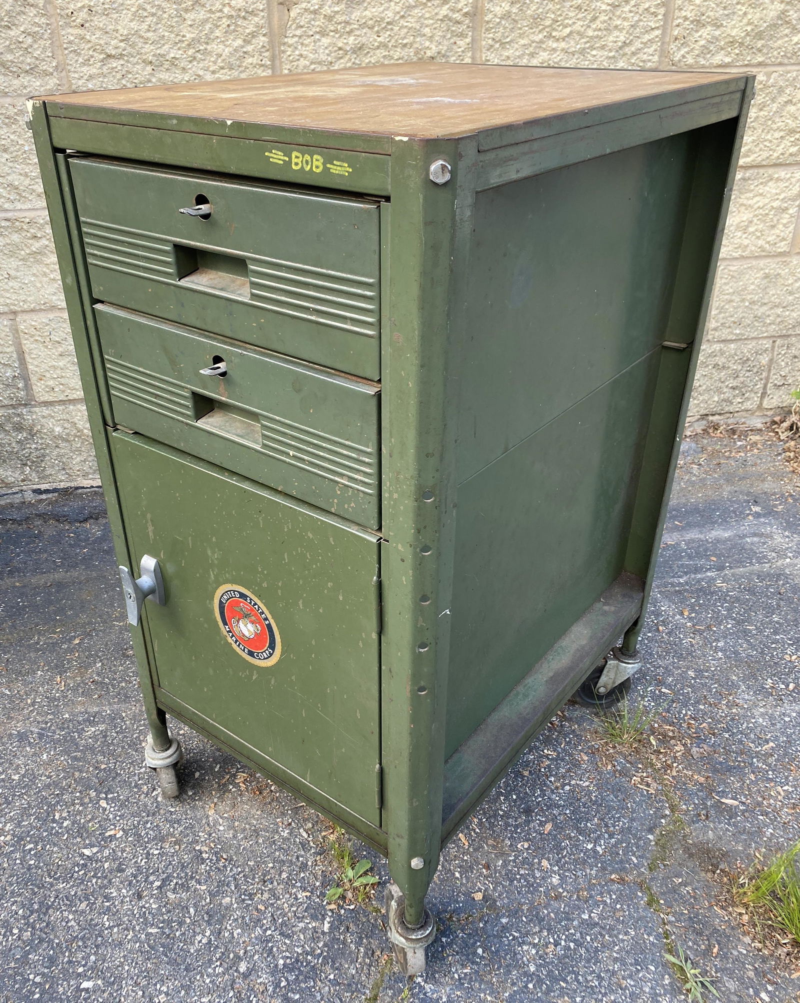 Industrial Rolling work Cabinet.  Painted Green.  Wood (1 of 11)