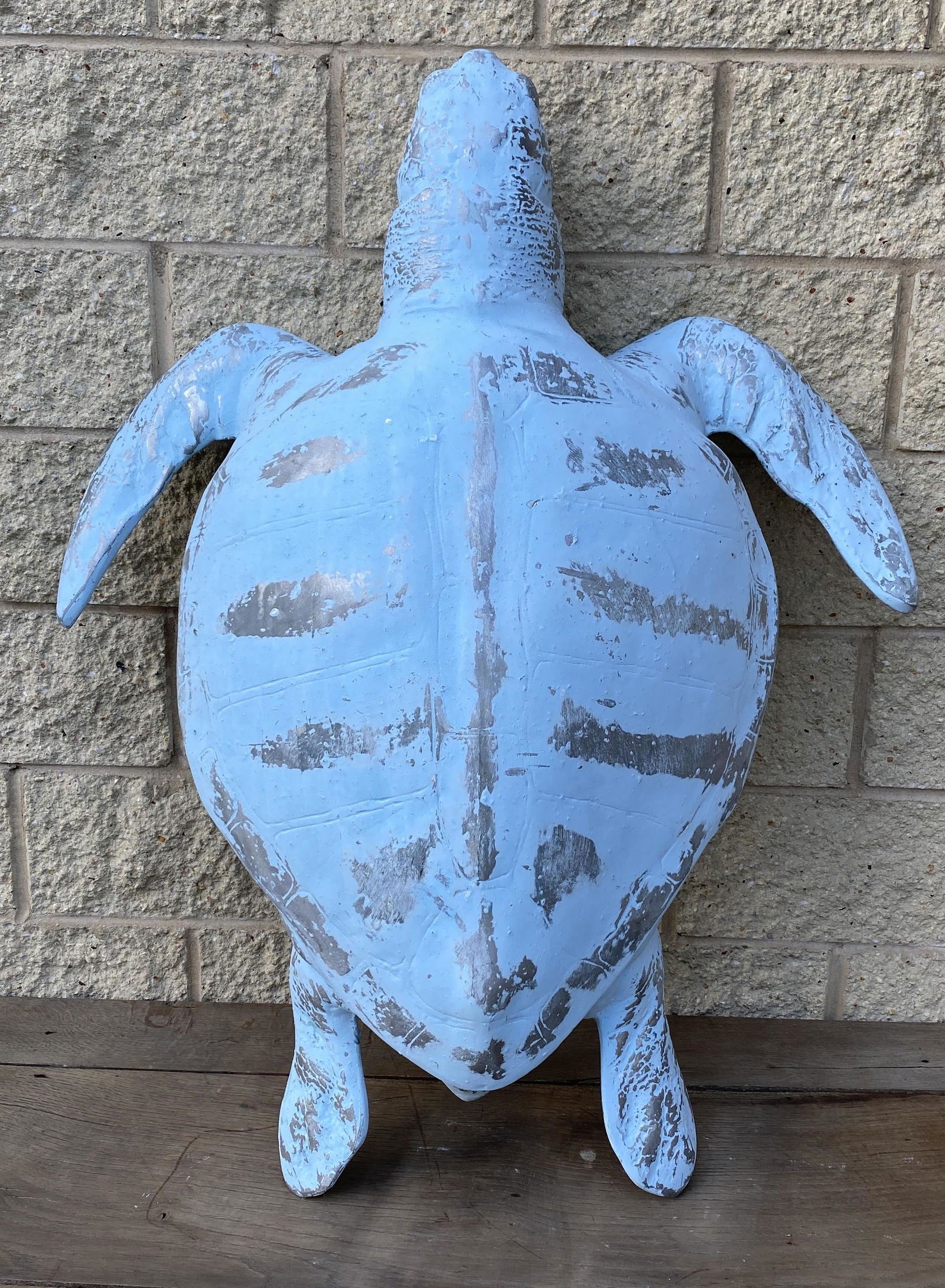 Large Cast Aluminum Se Turtle Sculpture. Blue paint. (1 of 10)