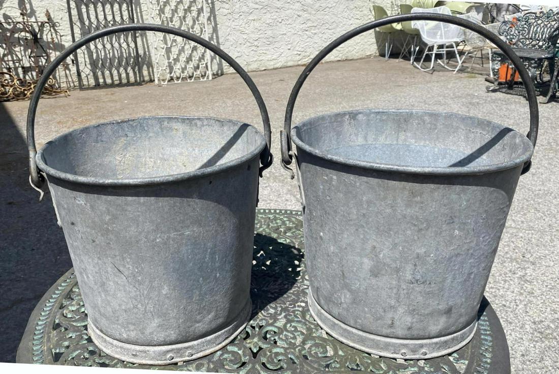 2 Vintage Galvanized Bucket Pales. Heavy Iron Handles. (1 of 8)