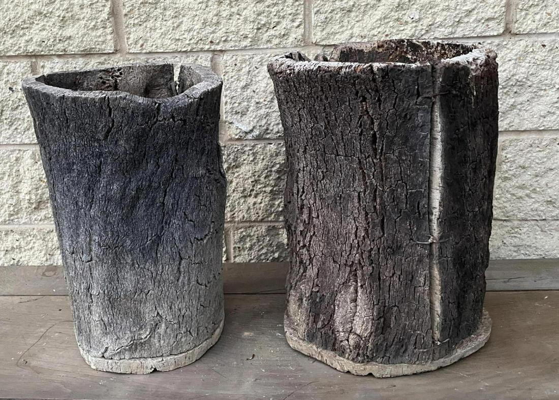 2 Wood Tree Trunk Planters.  Natural wood. (1 of 10)