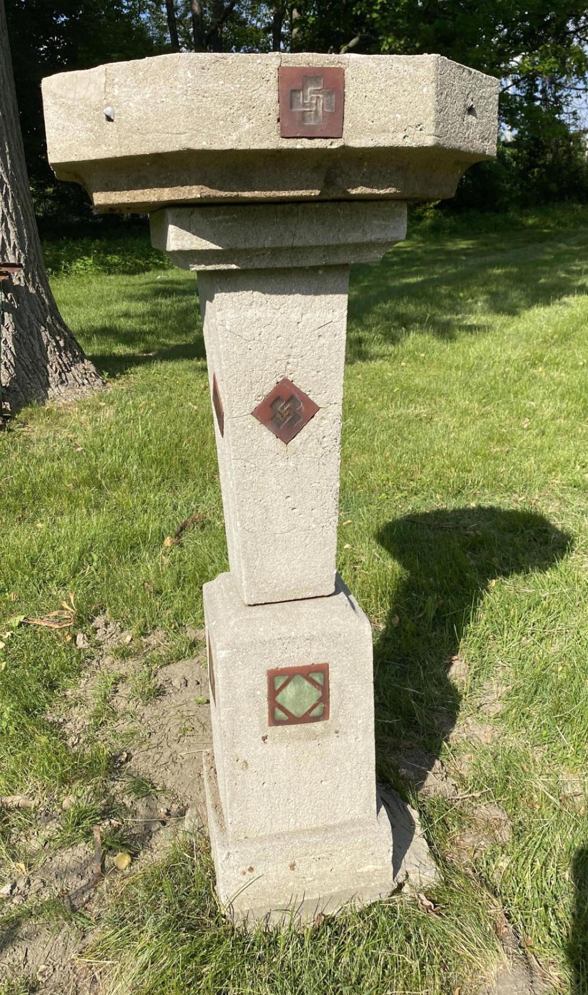 Vintage Fountain Pedestal with Moravian or Batchelder T: Vintage Fountain Pedestal with Moravian or Batchelder Tiles. -- Dimensions: H: 60 inches ---