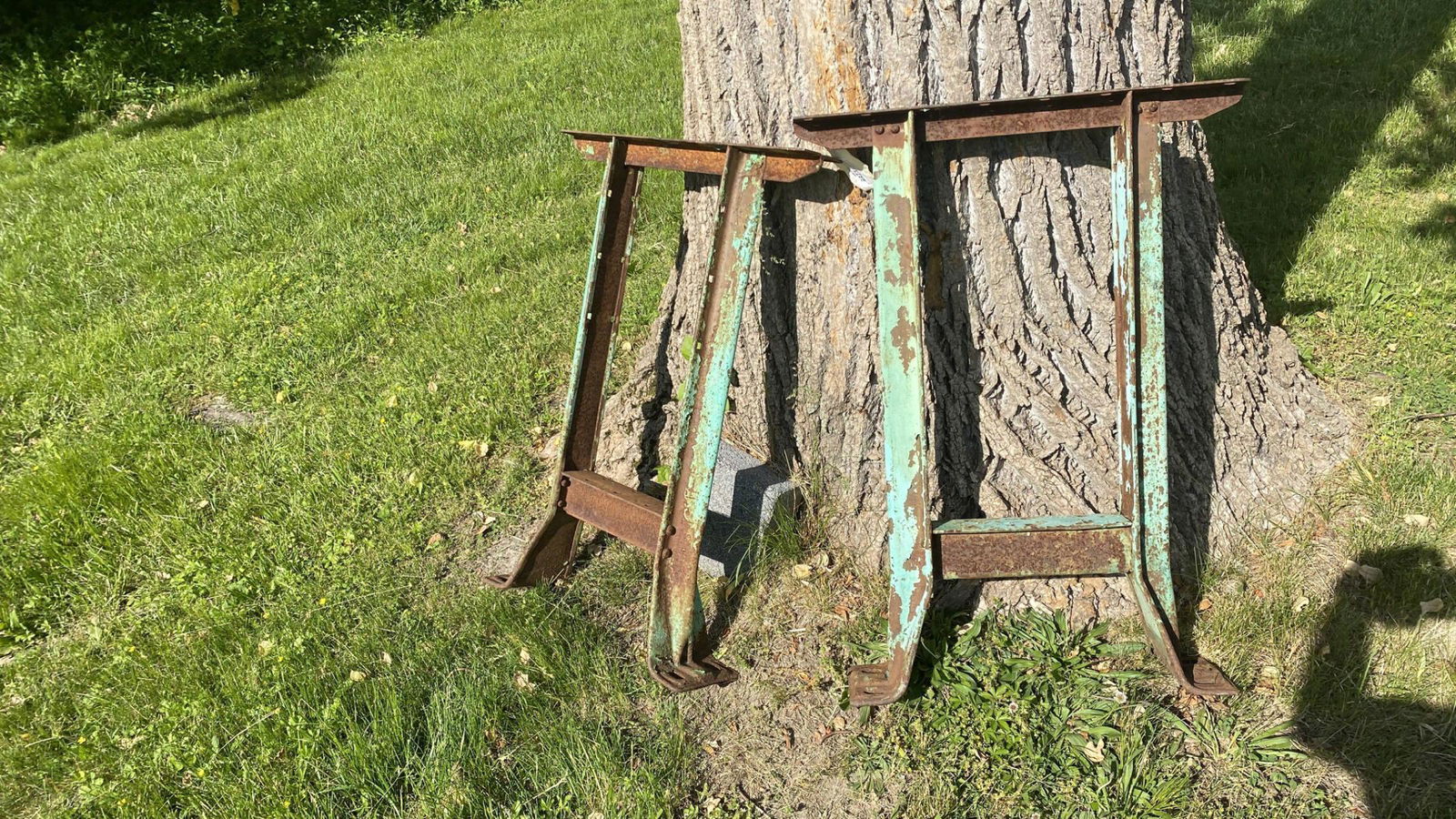 Pair Industrial Iron Double Leg Table Bases. (1 of 5)
