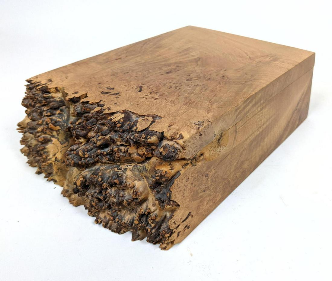MICHAEL ELKAN Studio Burl Wood Jewelry Box.: MICHAEL ELKAN Studio Burl Wood Jewelry Box. -- Dimensions: H: 3.5 inches: W: 7 inches: D: 11 inches --- US Shipping charge: $50 Plus insurance at a rate of $1 per hundred.