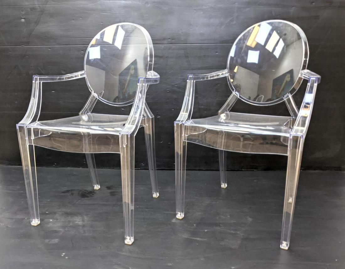 Pair STARCK Louis Ghost Acrylic Chairs by KARTELL. (1 of 13)