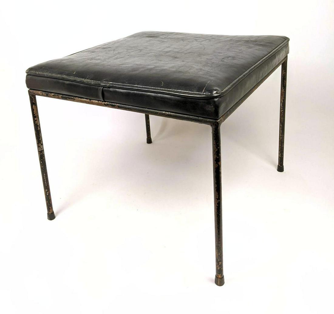 PAUL McCOBB Black Iron Frame Low Stool Bench. Black Lea (1 of 11)