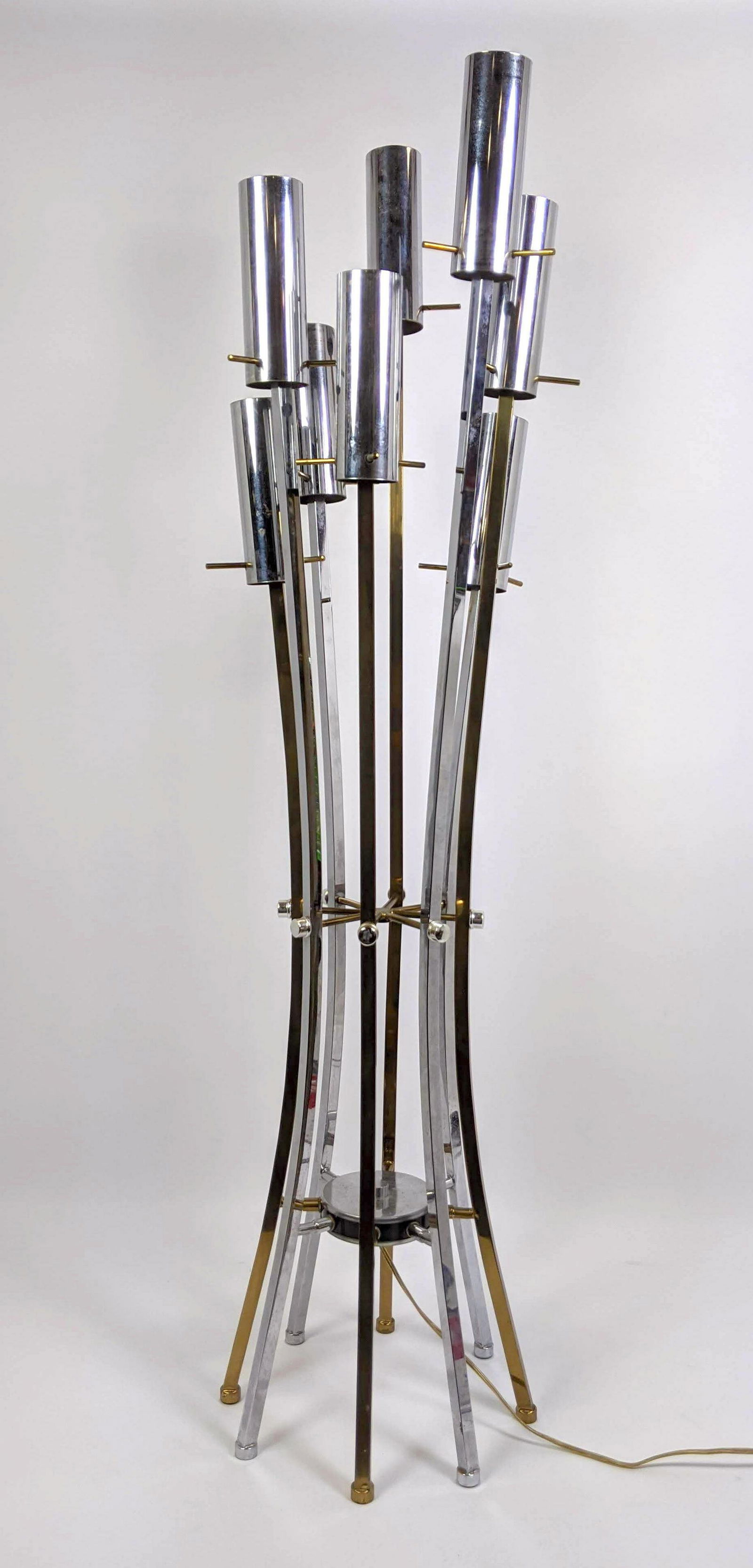 Tall Chrome and Brass Lamp. Curved square rods with Chr (1 of 10)