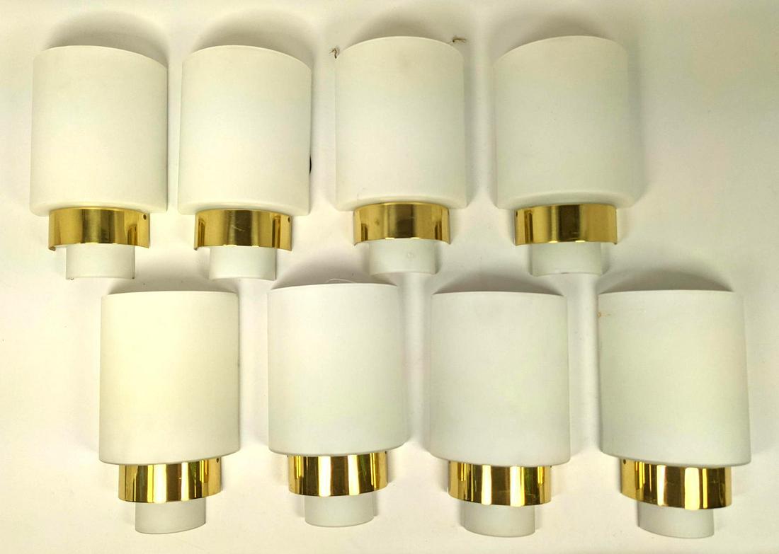 Set 8 RON REZEK Frosted Glass Wall Sconces. Wide Brass (1 of 10)