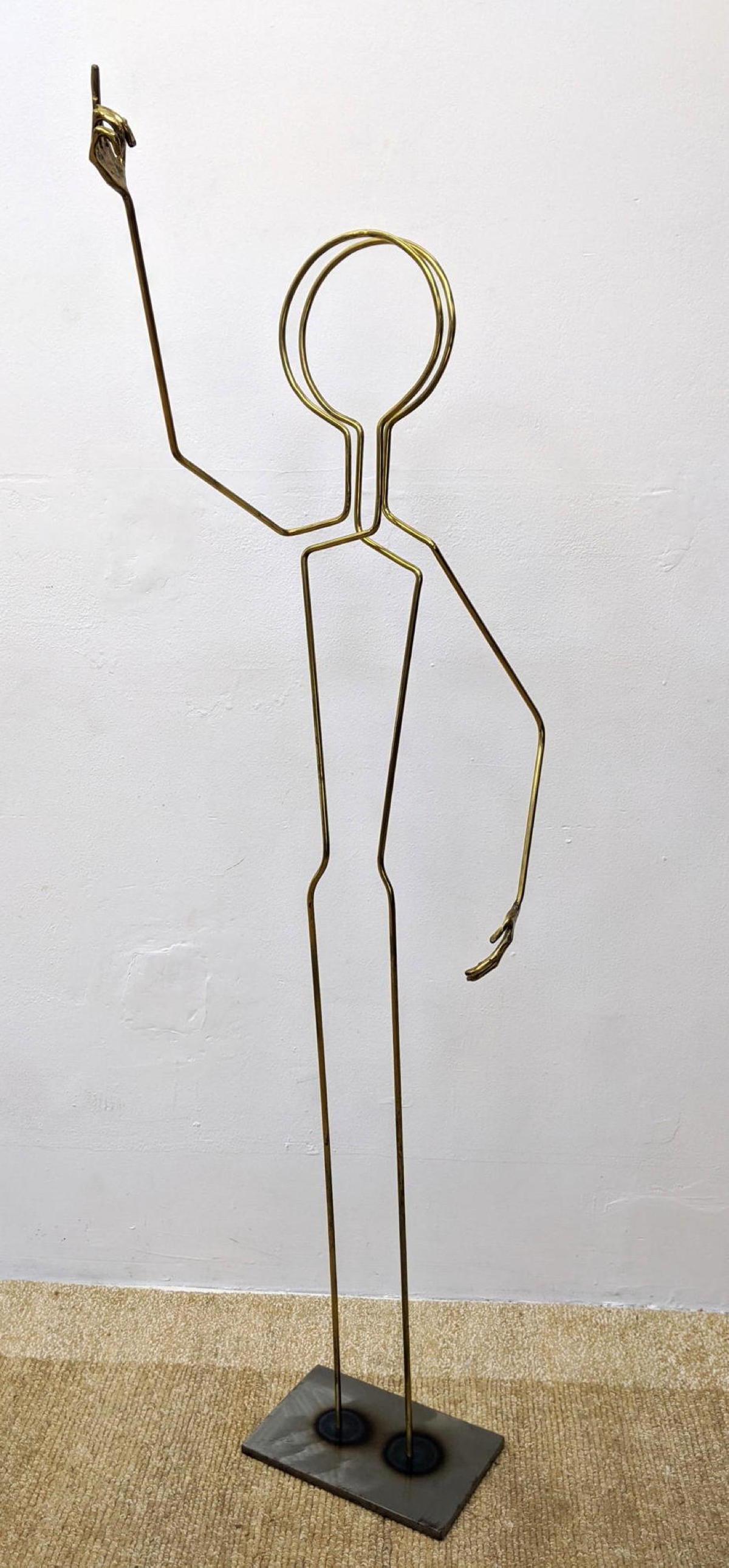 Artist Signed Kinetic Art Sculpture. sways side to side: Artist Signed Kinetic Art Sculpture. sways side to side. Brass and Iron. -- Dimensions: H: 56.5 inches: W: 11 inches: D: 7 inches ---