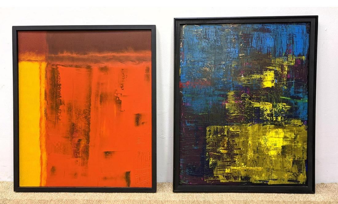 2pc Abstract Modern Oil Paintings. Black frames. (1 of 14)