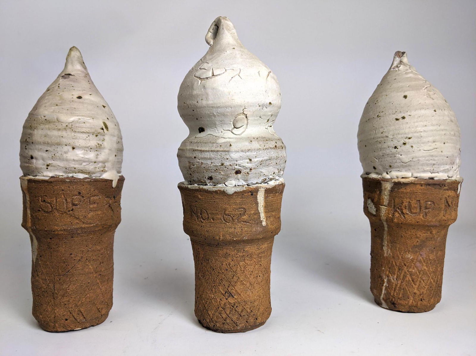 3 Pc 10 inch Art Pottery ICE CREAM Sculptures. Ice Crea (1 of 14)