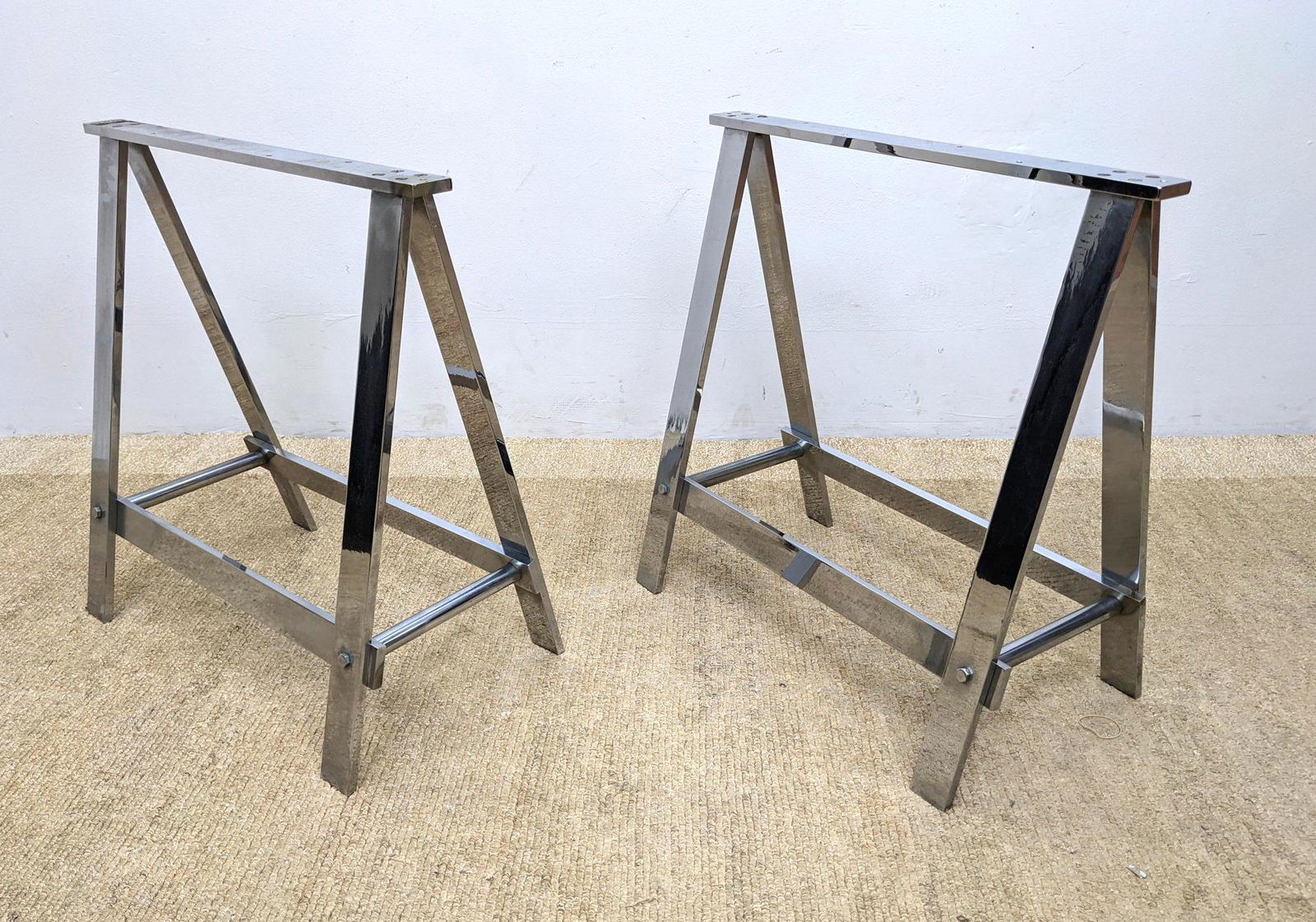 Pr Solid extremely Heavy Saw Horse Table Bases. Chromed (1 of 9)