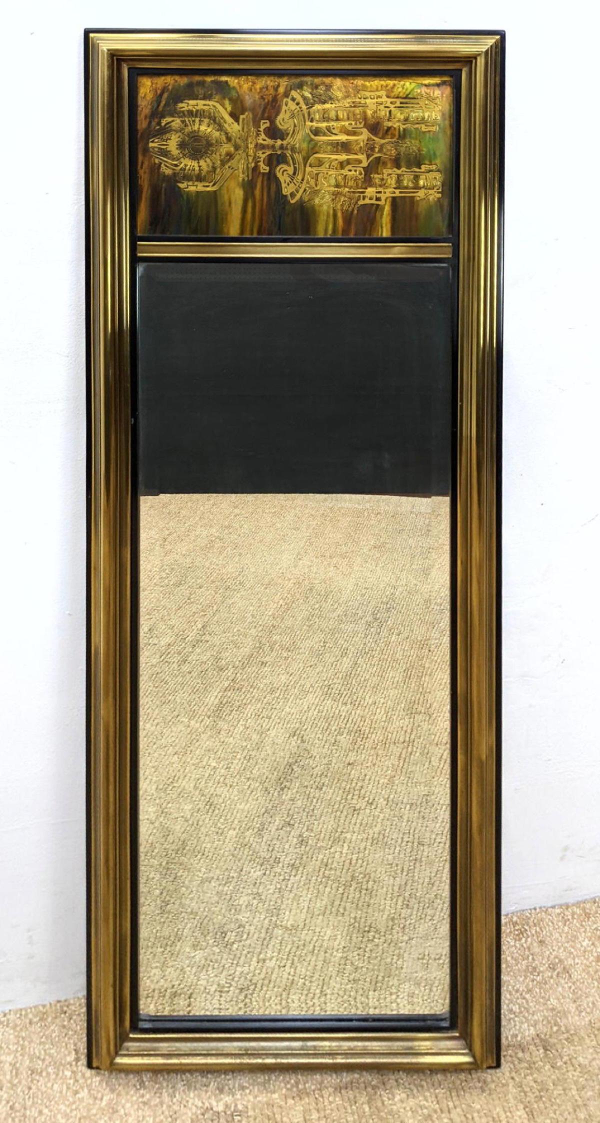 BERNARD ROHNE for MASTERCRAFT Etched Wall Mirror. Brass (1 of 8)