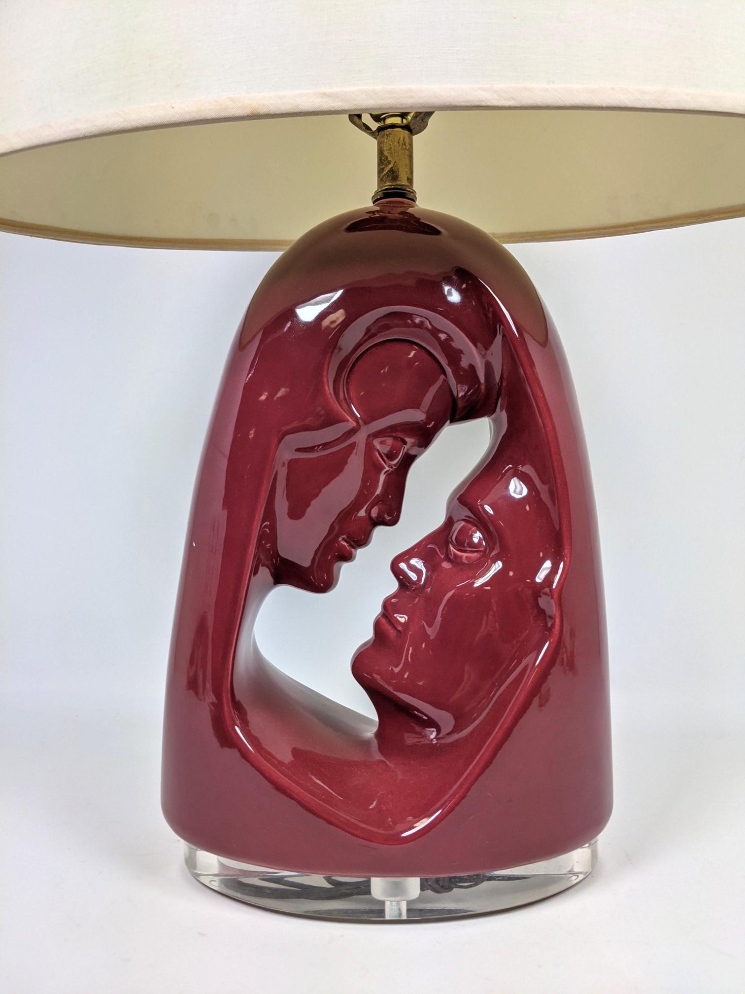 Glazed Ceramic Two Heads Table Lamp. Lucite base. (1 of 12)