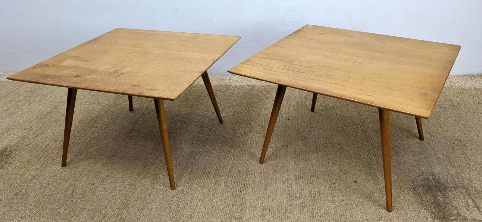 Pr Paul McCobb Blond Square Coffee Tables. Tapered peg (1 of 12)