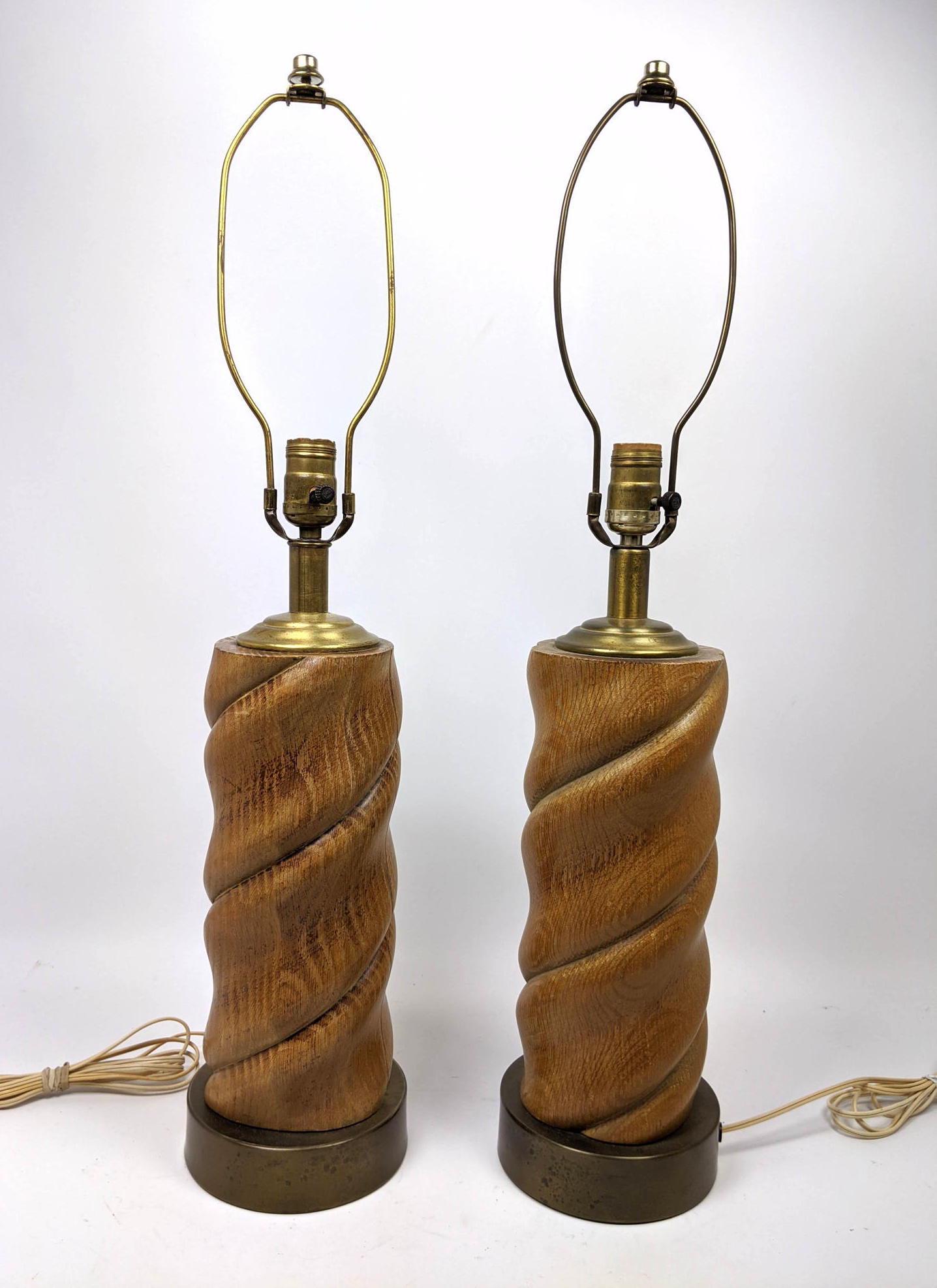 Pr Carved Twisted Wood Column Table Lamps. (1 of 10)
