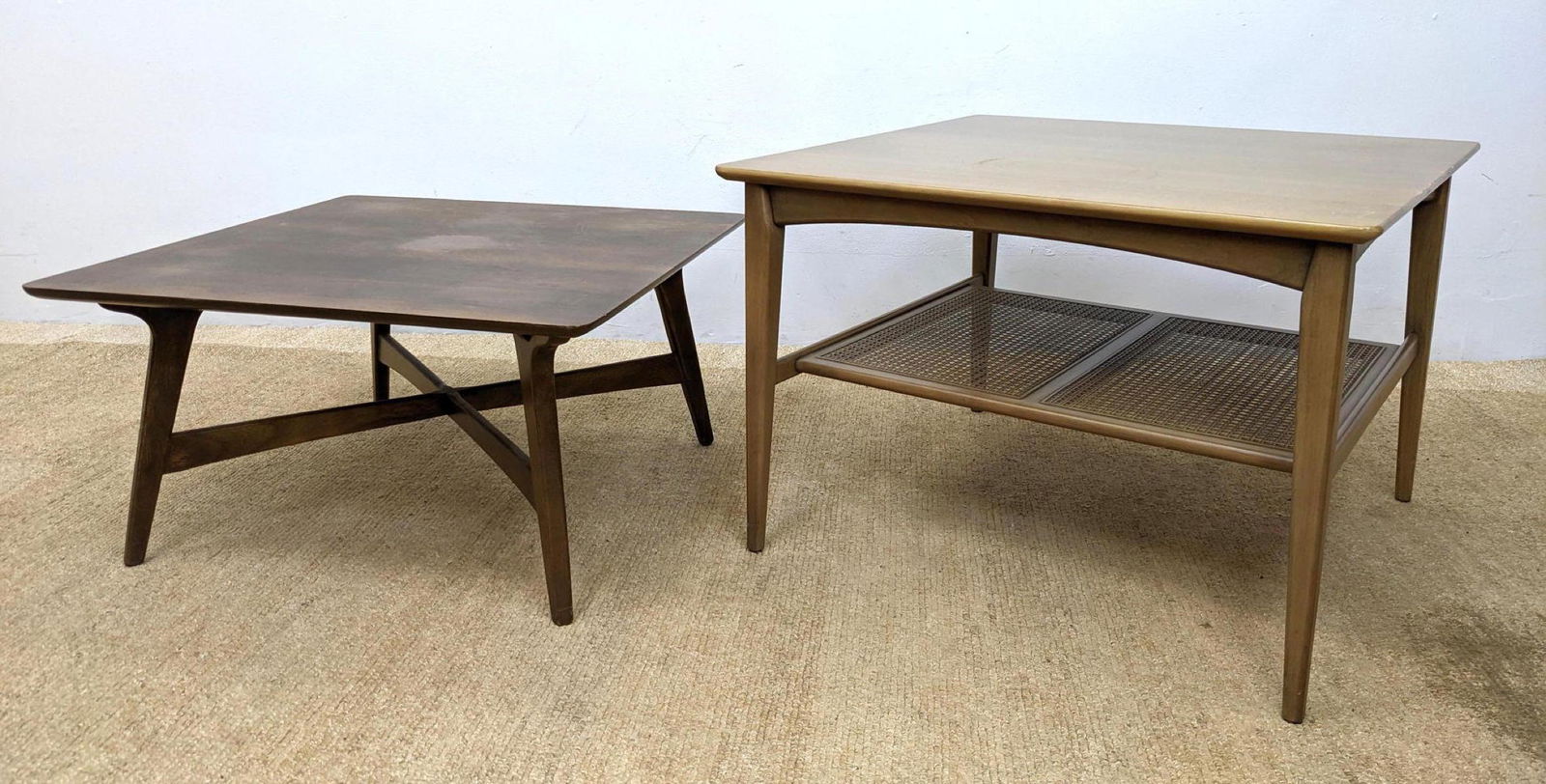 2pc Modernist Coffee Tables. One with "X" stretcher bas (1 of 15)