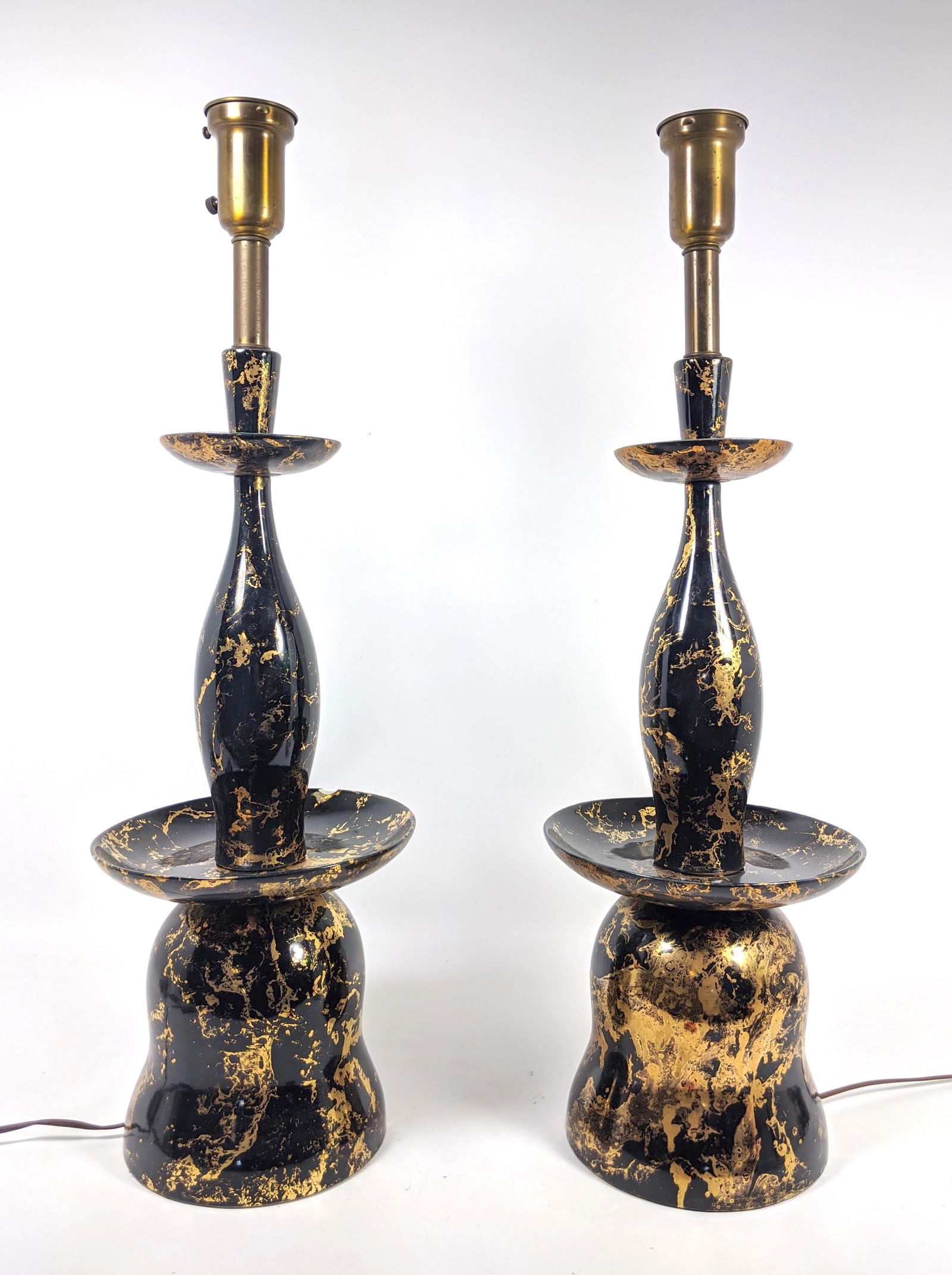 Pr Black & Gold Marble Glaze Ceramic Table Lamps. (1 of 14)