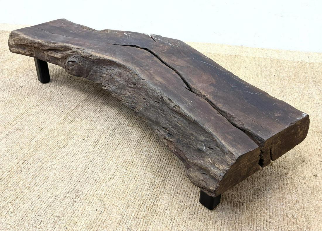 Free Edge Thick Wood Slab Low Table Bench. Black metal (1 of 17)