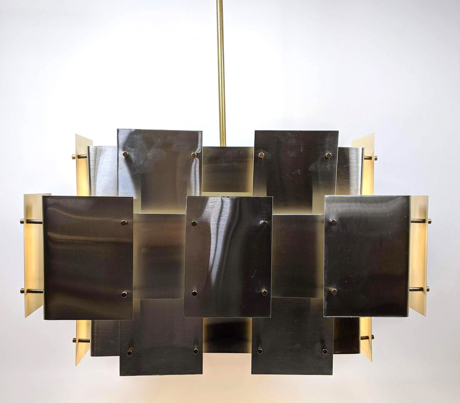 ROBERT SONNEMAN Modernist Stainless Panel Chandelier. S (1 of 17)