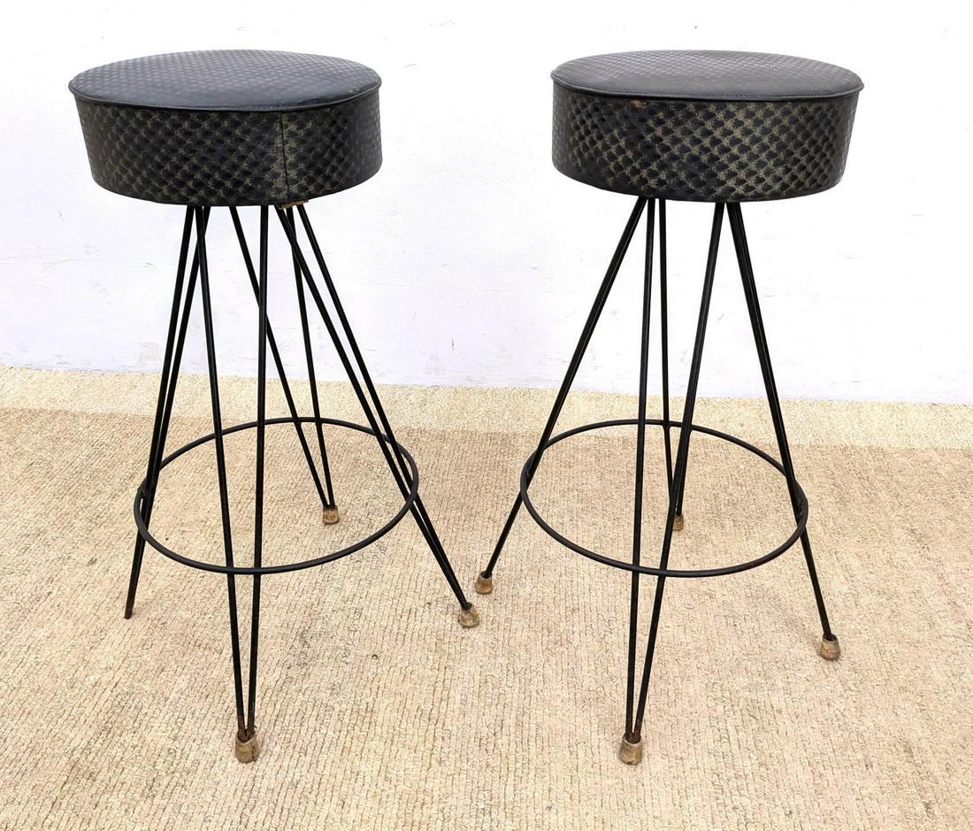 Pr Iron Hairpin Leg Swivel Seat Bar Stools. Dark Vinyl (1 of 12)