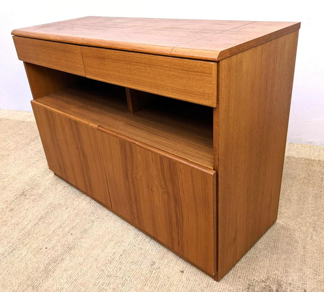 Danish Teak Storage Server Bar Cabinet. Top flips open (1 of 15)