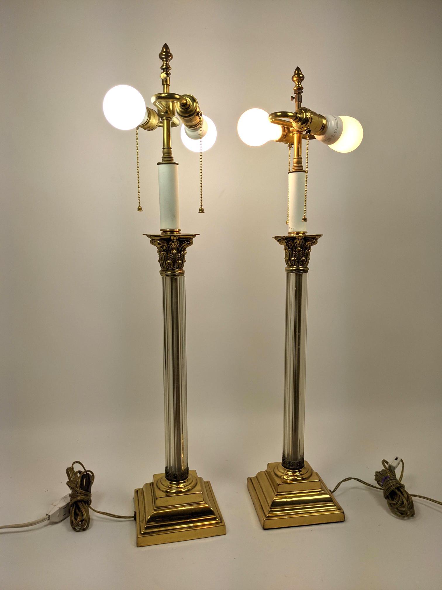 Pr Brass And Crystal Column Form Table Lamps. Corinthia (1 of 11)