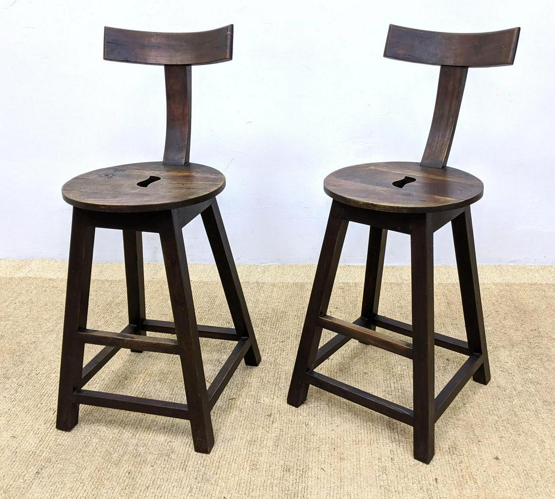 Pr Wood Stools. Seats with cut out detail. Simple "T" f (1 of 11)