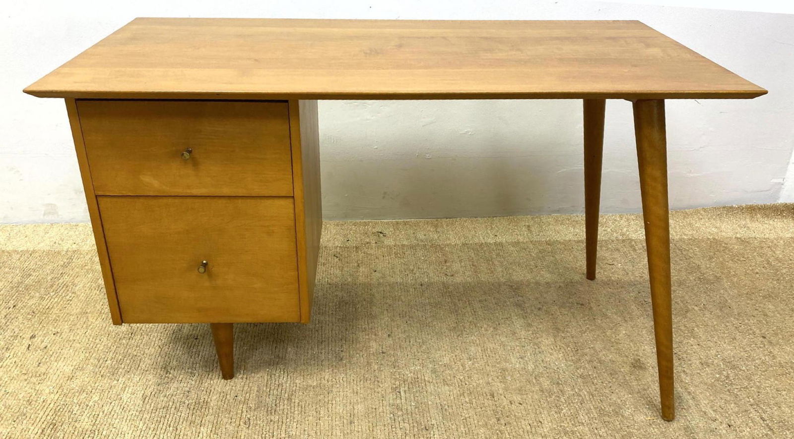 PAUL MCCOBB 2 Drawer Modernist Desk. Tapered peg legs. (1 of 9)