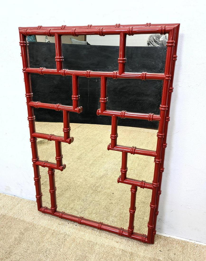 Decorator Faux Bamboo Wall Mirror.  Red Painted. (1 of 8)