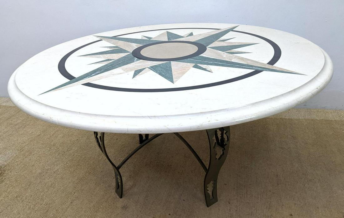 Large Decorator Stone Top Dining Table. Cut Steel Base. (1 of 11)