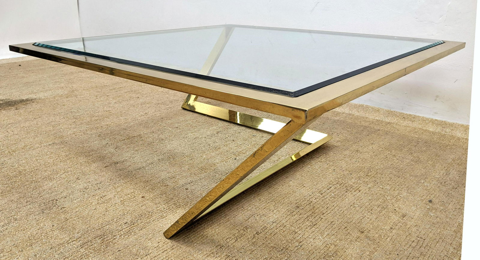 Cantilever Brass Coffee Cocktail Table. Inset Glass Top (1 of 10)