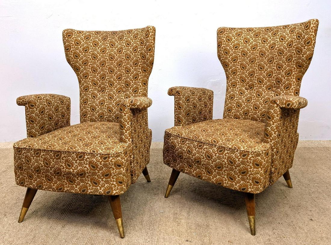 Pair PAOLO BUFFA Style Lounge Chairs.  Metal capped tap (1 of 11)