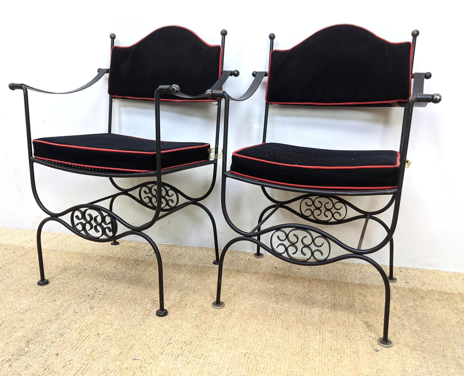 Pair Iron Campaign Style Arm Chairs. Upholstered cushio (1 of 10)
