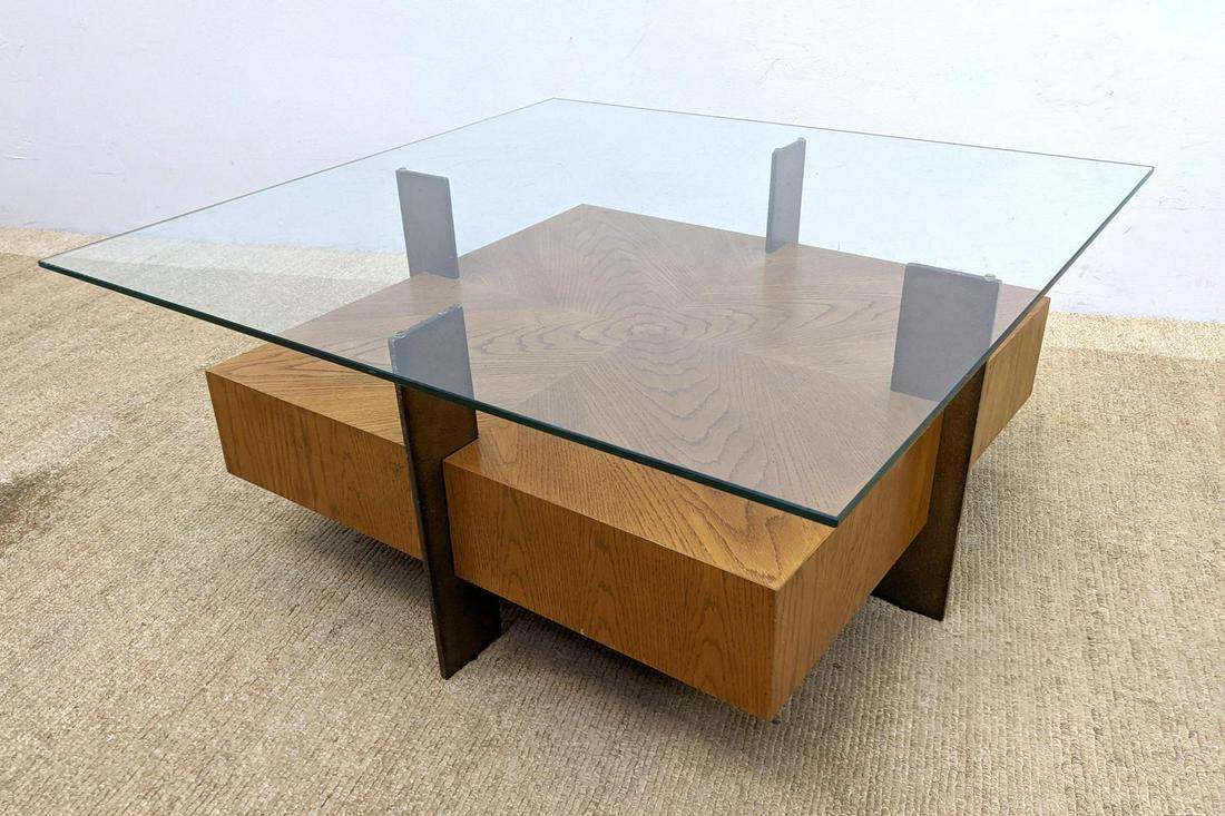 Modernist Style Coffee Table.  Glass top over metal and (1 of 12)