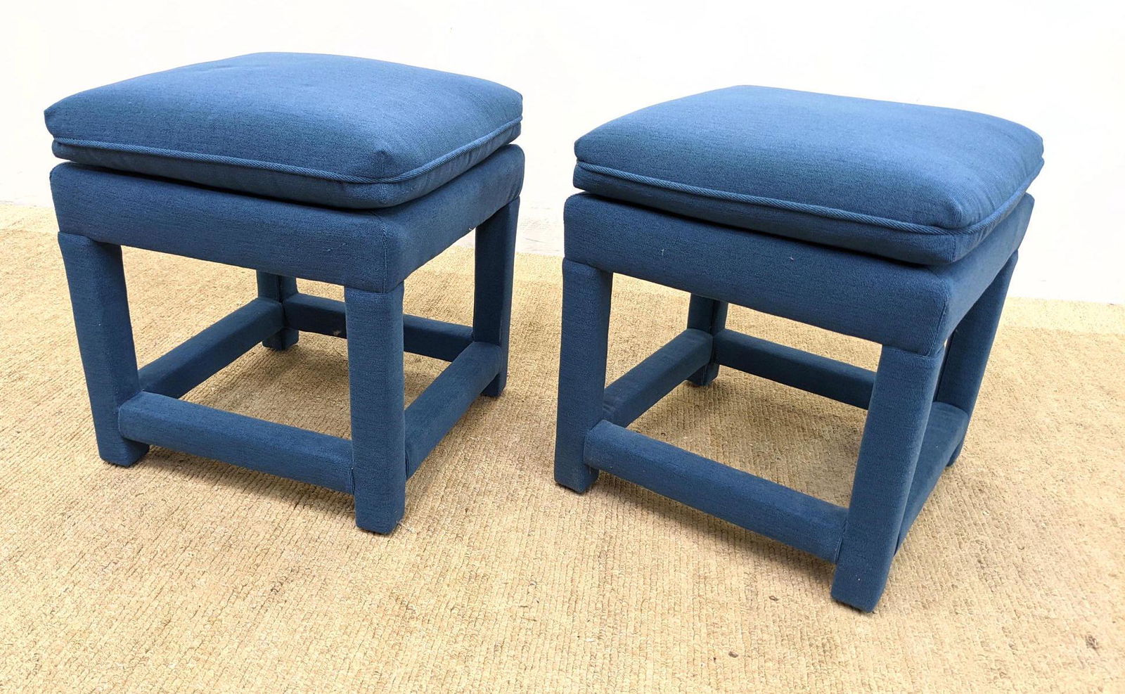 Pair Fully Upholstered Stool Benches. Blue (1 of 8)