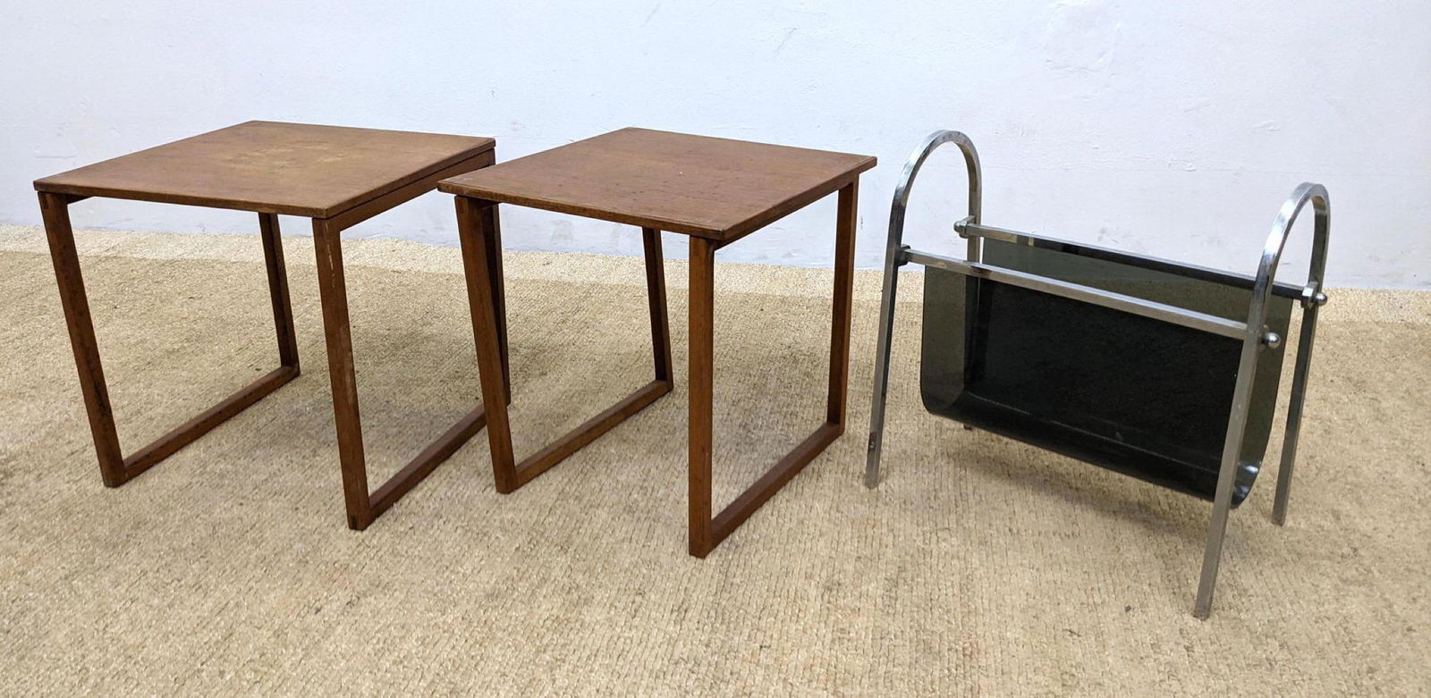 3pc Mid Century Modern Lot.  2 teak tables and Chrome m (1 of 14)