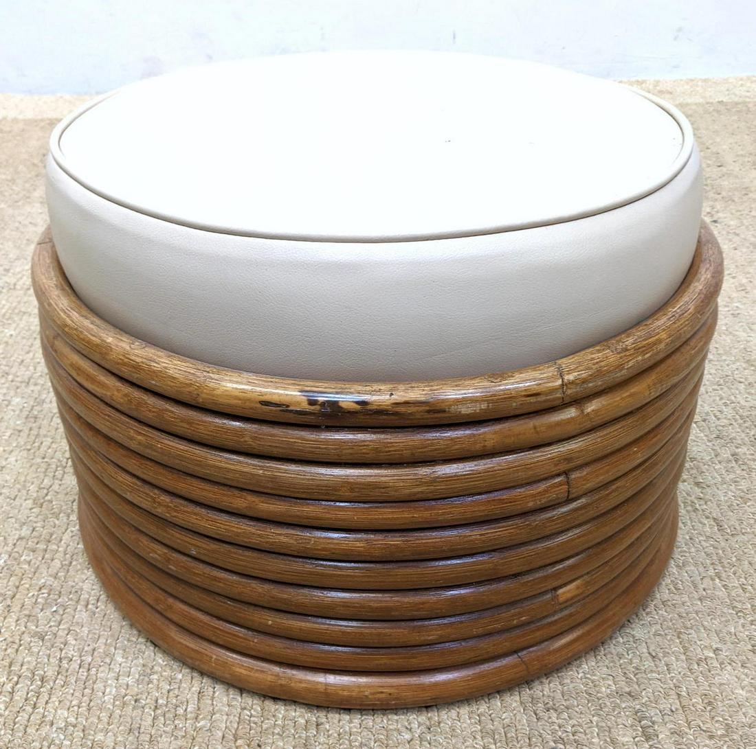 Mid Century Modern Circle Reed Stool Ottoman Bench.  Wh (1 of 8)