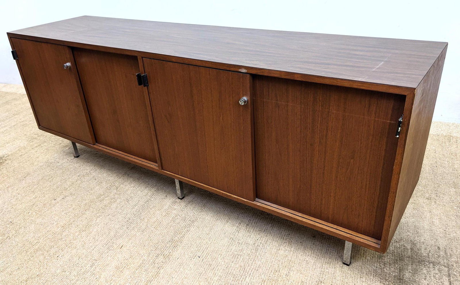 Florence Knoll Sliding Door Cabinet Credenza. Formica t: Florence Knoll Sliding Door Cabinet Credenza. Formica top. -- Dimensions: H: 27.5 inches: W: 71 inches: D: 17.75 inches ---
