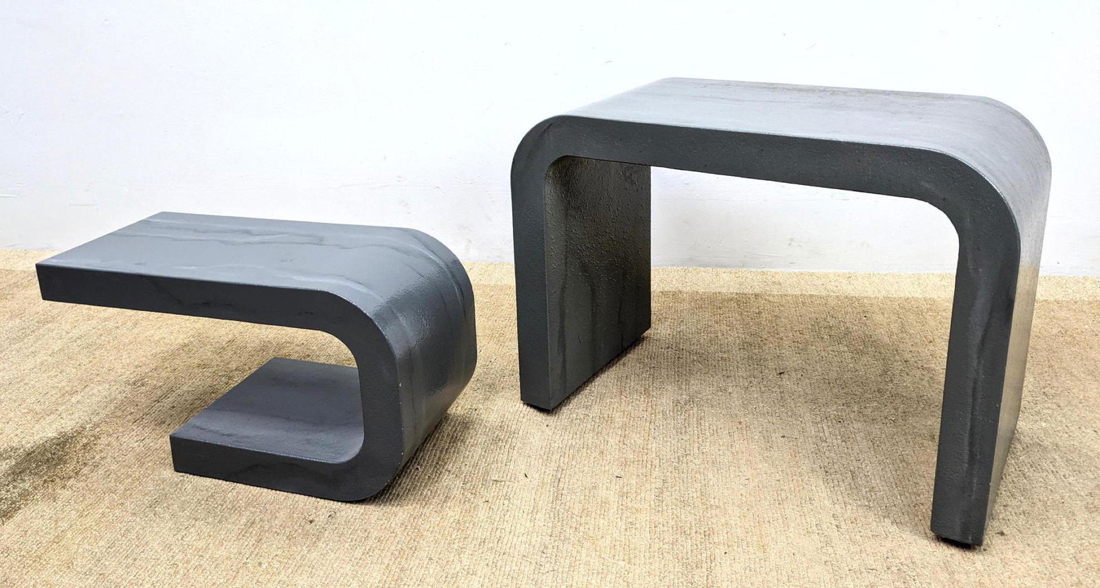 Pair Mid Century Modern Faux Painted Tables. Curved for (1 of 10)