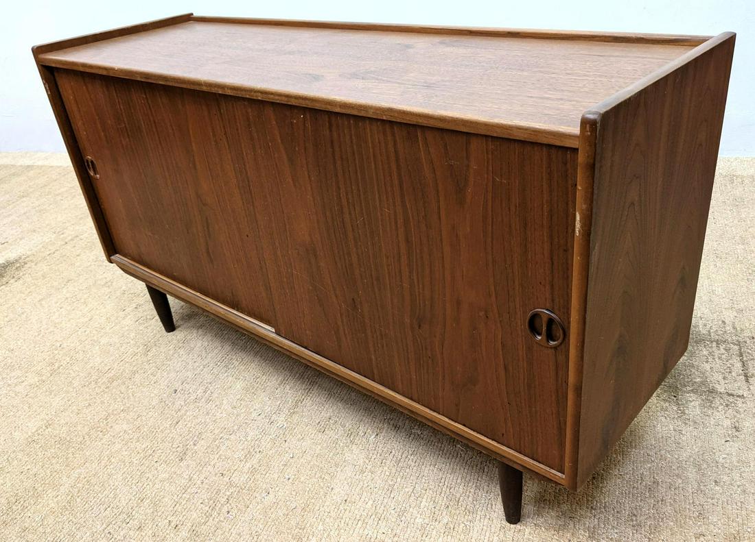 Danish Modern Teak Sliding Door Cabinet.: Danish Modern Teak Sliding Door Cabinet. -- Dimensions: H: 30 inches: W: 54.5 inches: D: 17 inches ---
