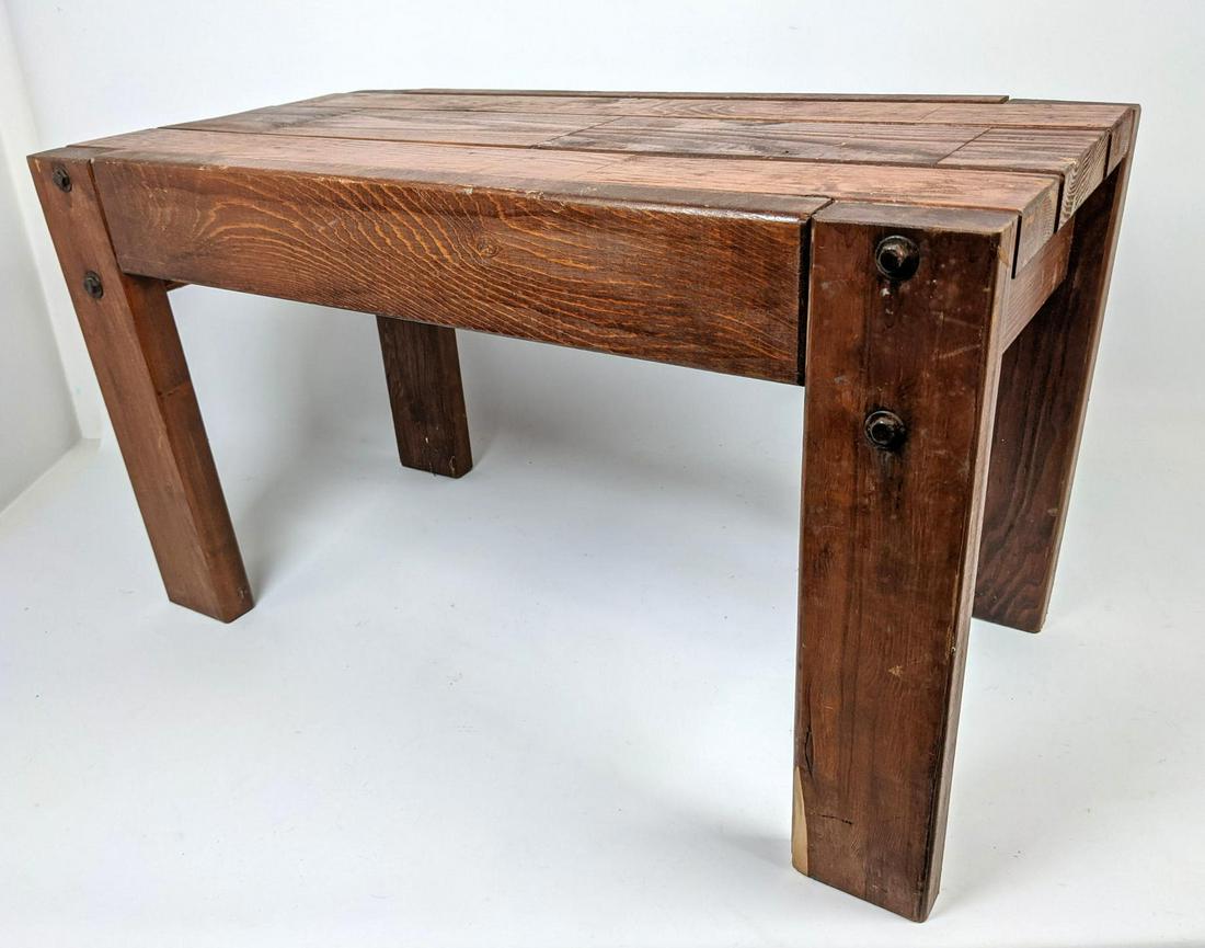 Rustic French Bolted Pine Low Table Stool Bench. (1 of 13)