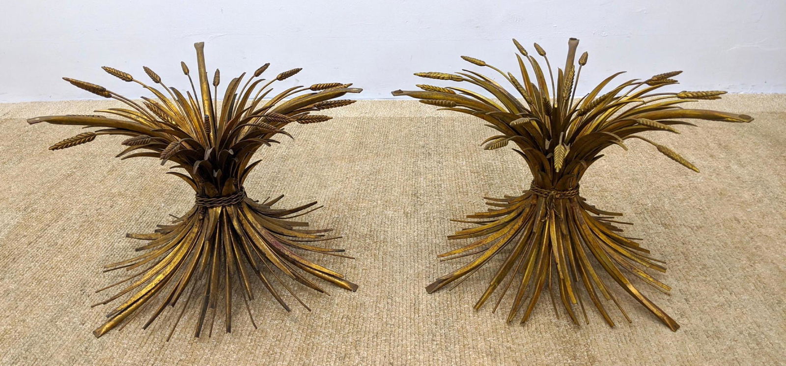 Pr Italian Gilt Metal Wheat Sheaf Side Table BASES. Cor (1 of 11)