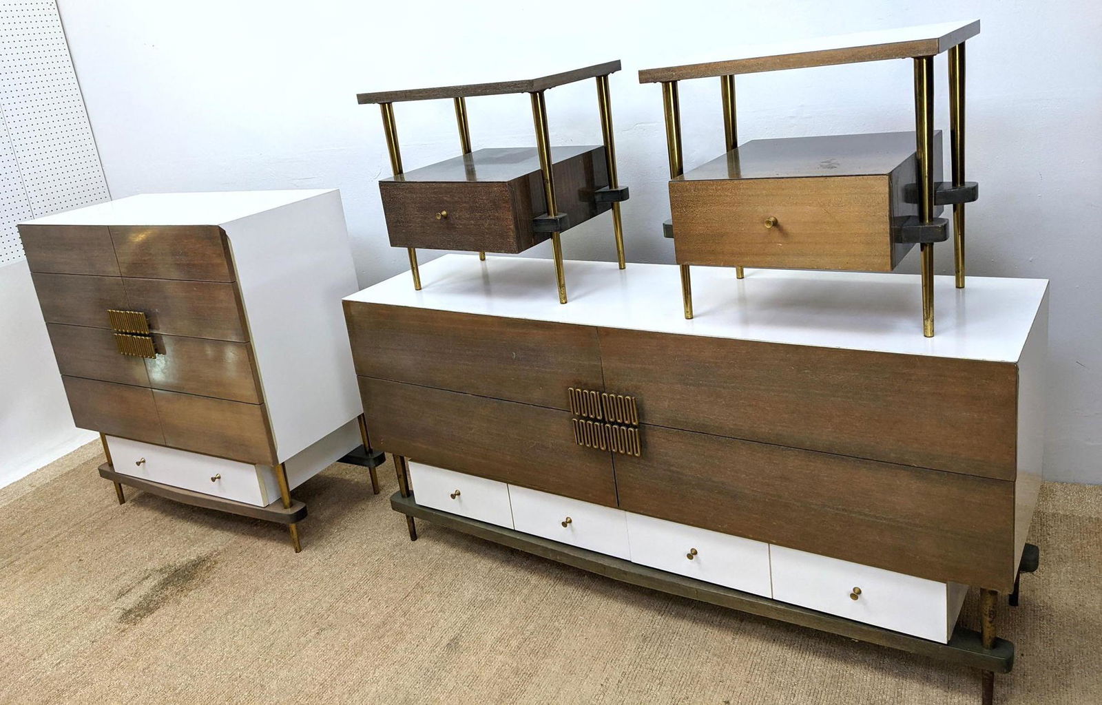 4pc Modernist Bedroom Set. High, Low Dressers and Pair (1 of 19)