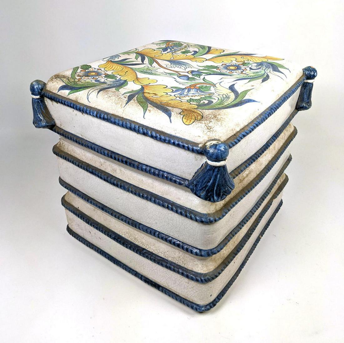 Italian Glazed Ceramic Stacked "Pillows" Garden Seat Be (1 of 11)